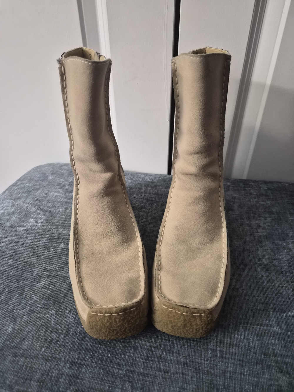 Candies Beige Suede Women's Platform Ankle Boot